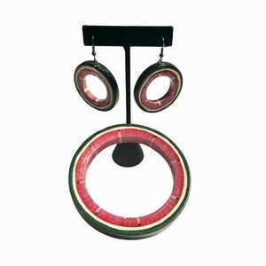 Vintage Hand Painted Wood Earrings & Bangle Bracelet Watermelons!
